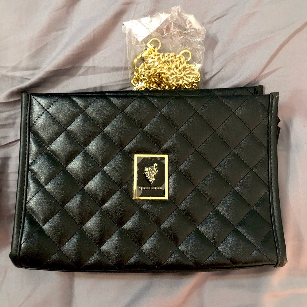 Younique Black & Gold Quilted Makeup Bag / Purse